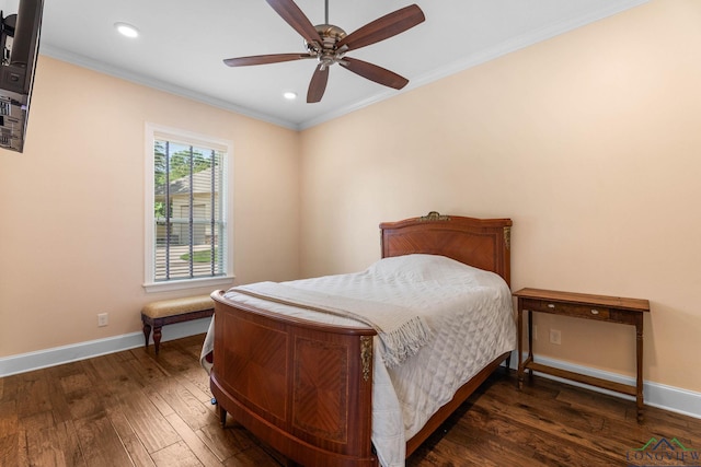 12265 Sable Ln, Whitehouse, TX 75791 - bedroom with ornamental molding, wood finished floors, baseboards, recessed lighting, and ceiling fan