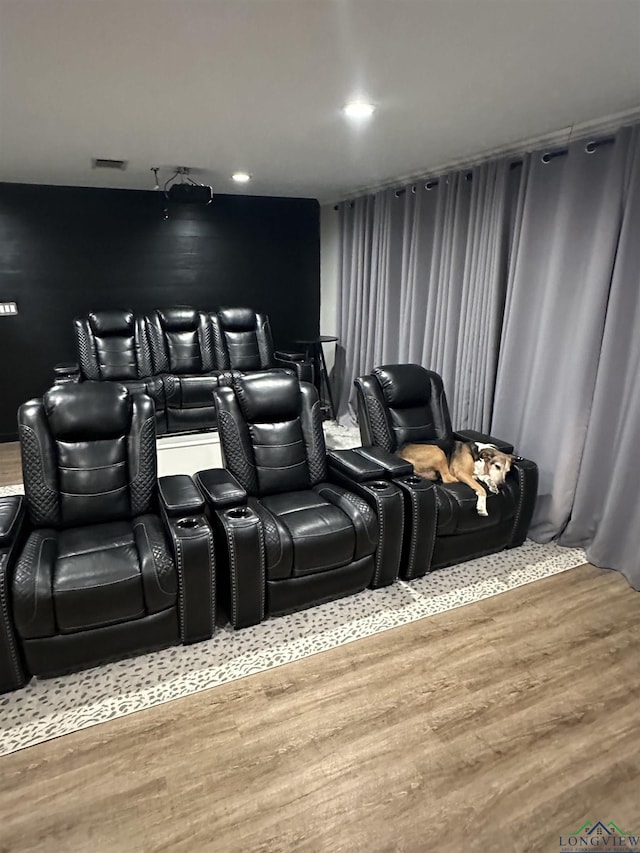 home theater with hardwood / wood-style floors