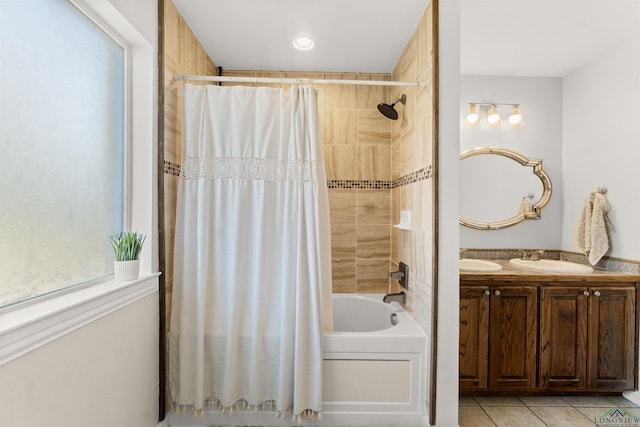 bathroom with vanity, tile patterned floors, and shower / bath combo