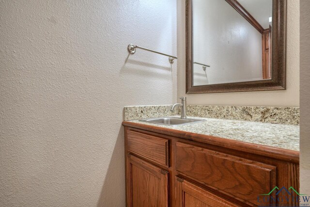 521 Hideaway Ln, Central, Hideaway, TX 75771 - bathroom featuring a textured wall and vanity
