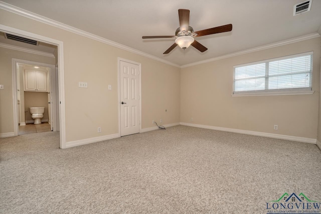 521 Hideaway Ln, Central, Hideaway, TX 75771 - unfurnished bedroom with baseboards, carpet, visible vents, and crown molding