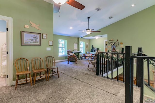 interior space featuring carpet flooring and ceiling fan