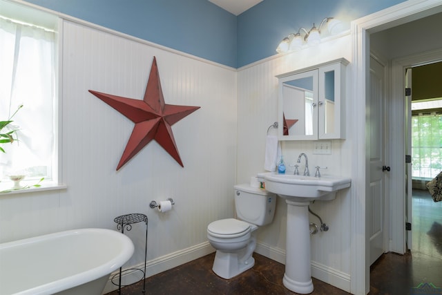 bathroom featuring plenty of natural light, a bathtub, and toilet