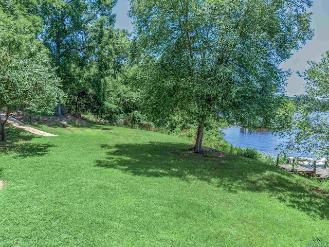 view of yard with a water view