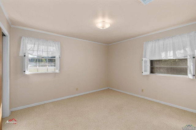 unfurnished room featuring carpet and ornamental molding