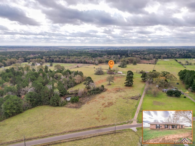 aerial view featuring a water view and a rural view