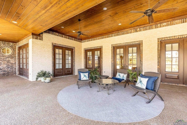 view of patio / terrace with french doors and ceiling fan