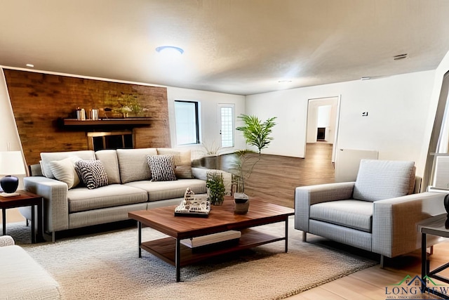 living room with light wood-type flooring