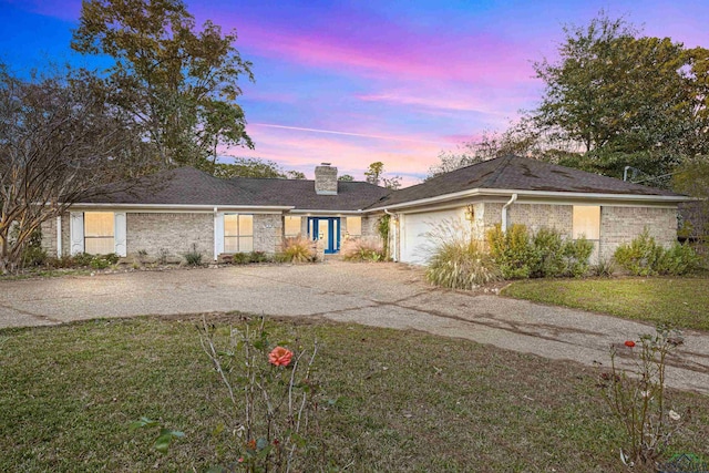 5 Amy Scott Ct, Longview, TX 75605 - ranch-style house featuring driveway, a chimney, a garage, and a front lawn