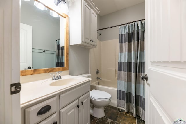 full bathroom featuring vanity, toilet, and shower / tub combo