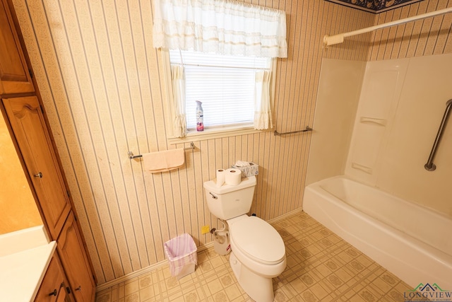 full bathroom featuring vanity, toilet, and tub / shower combination