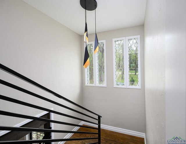 staircase with wood-type flooring