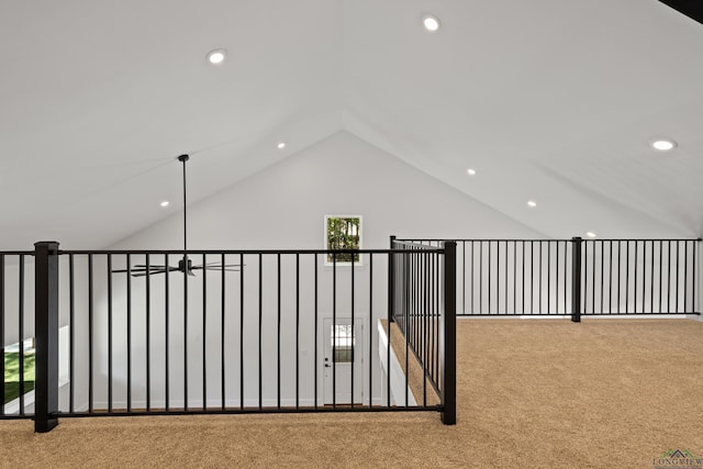 330 Forest Hls, Hallsville, TX 75650 - hall with carpet, vaulted ceiling, and recessed lighting