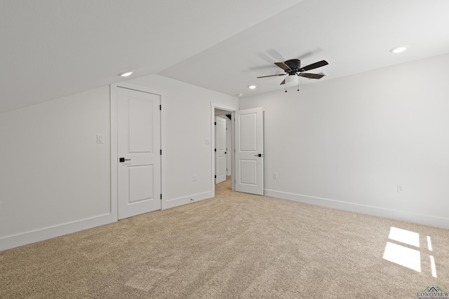 330 Forest Hls, Hallsville, TX 75650 - unfurnished bedroom featuring light colored carpet, recessed lighting, ceiling fan, and lofted ceiling