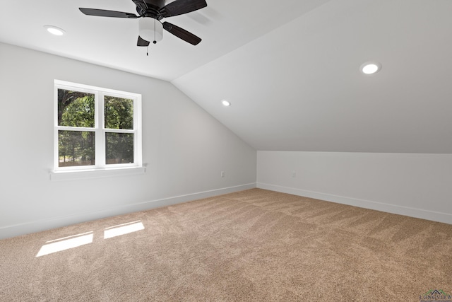 330 Forest Hls, Hallsville, TX 75650 - additional living space with light carpet, lofted ceiling, a ceiling fan, and recessed lighting