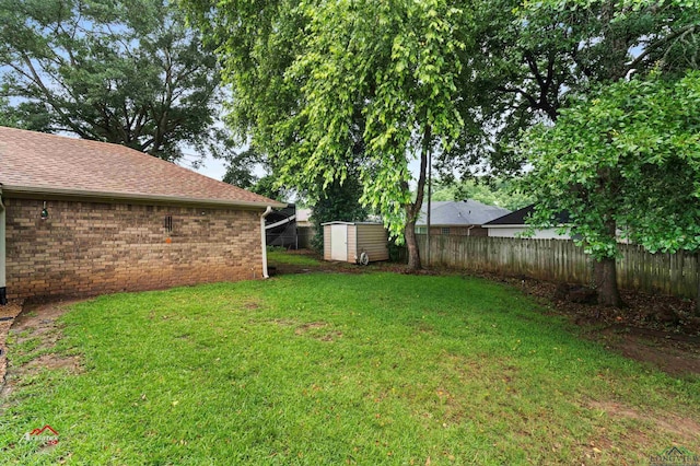 view of yard featuring a shed