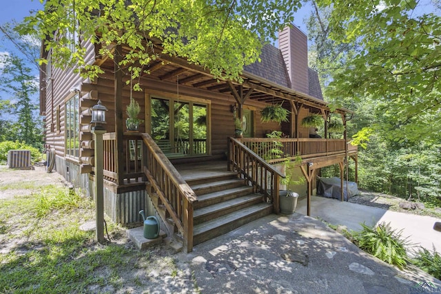 deck with cooling unit and covered porch