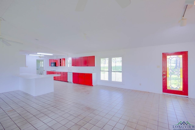 7876 Green Hills Rd, Gilmer, TX 75645 - unfurnished living room featuring light tile patterned floors and a ceiling fan