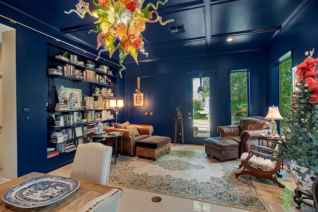 living area with tile patterned flooring