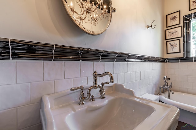 room details featuring a freestanding bath and a sink