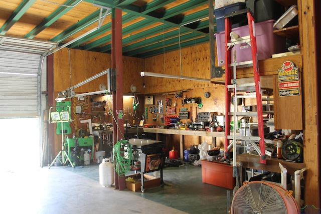 garage featuring a workshop area