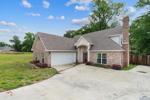 view of front of property featuring a front yard and a garage