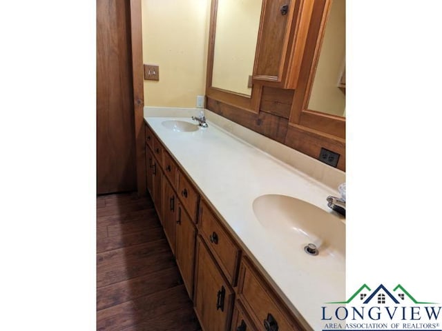 bathroom with vanity and wood-type flooring