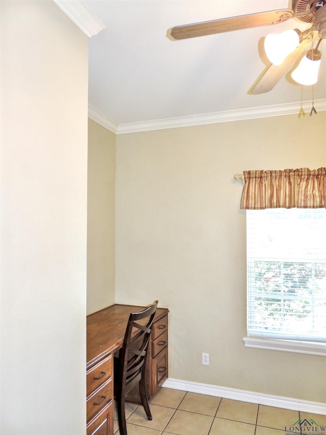 204 Widgeon Rd, Gilmer, TX 75645 - office featuring crown molding, light tile patterned floors, and a ceiling fan