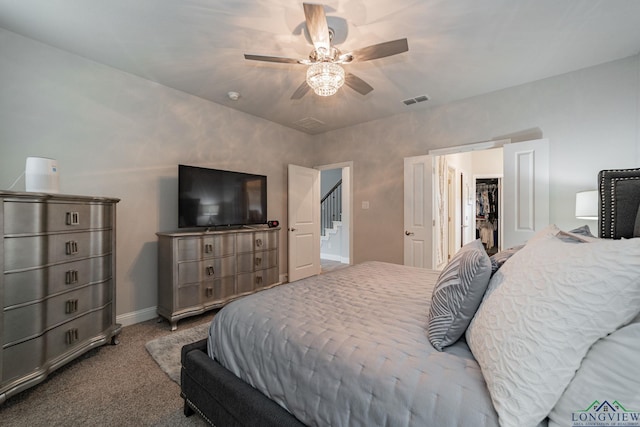 bedroom featuring carpet and ceiling fan