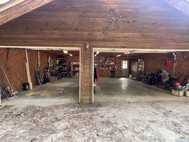 garage with wooden walls