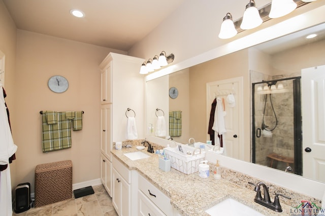 2131 Page Creek Trl, Longview, TX 75601 - full bathroom featuring double vanity, a shower stall, and recessed lighting