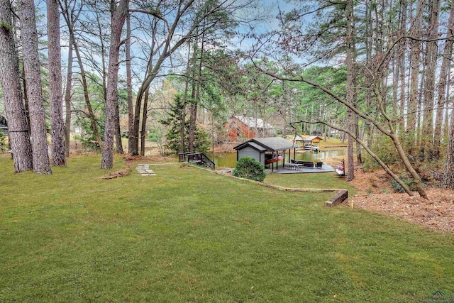 view of yard with a water view