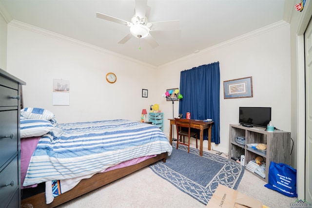 2120 Page Rd, Longview, TX 75601 - carpeted bedroom featuring ornamental molding, a ceiling fan, and baseboards