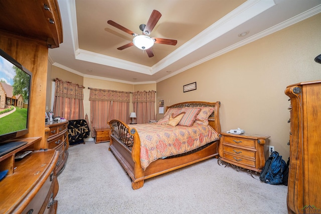2120 Page Rd, Longview, TX 75601 - carpeted bedroom with a raised ceiling, crown molding, and ceiling fan