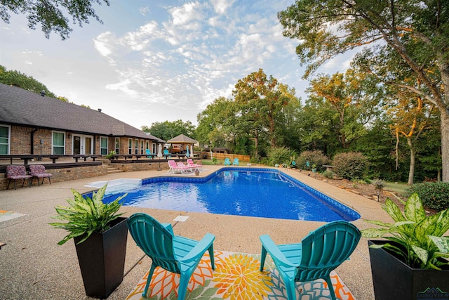 view of swimming pool featuring a patio area