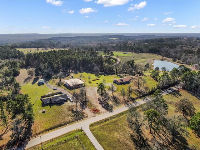 bird's eye view with a water view and a rural view