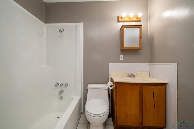 full bathroom with tile patterned flooring, vanity, toilet, and shower / washtub combination