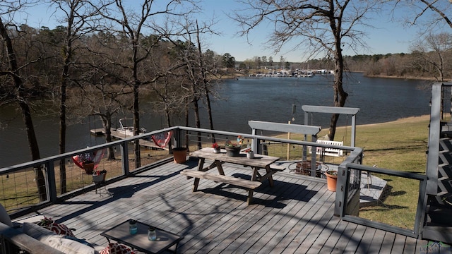 wooden terrace with a water view