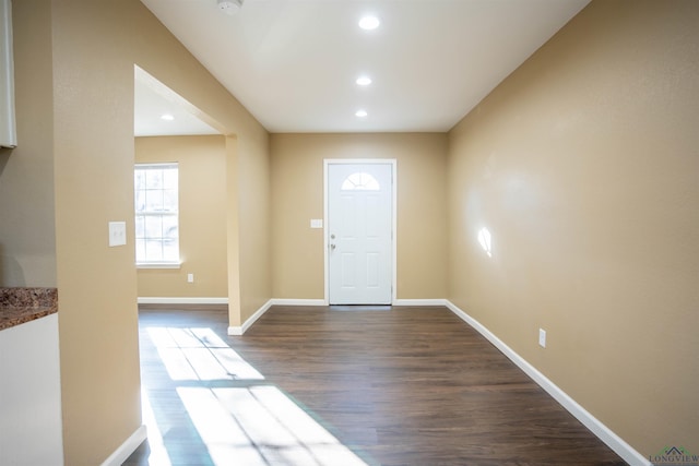 foyer entrance featuring dark hardwood / wood-style floors