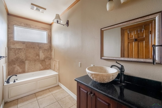 26 Oak Creek Ridge Dr, Longview, TX 75605 - full bath featuring tile patterned floors, vanity, baseboards, and crown molding