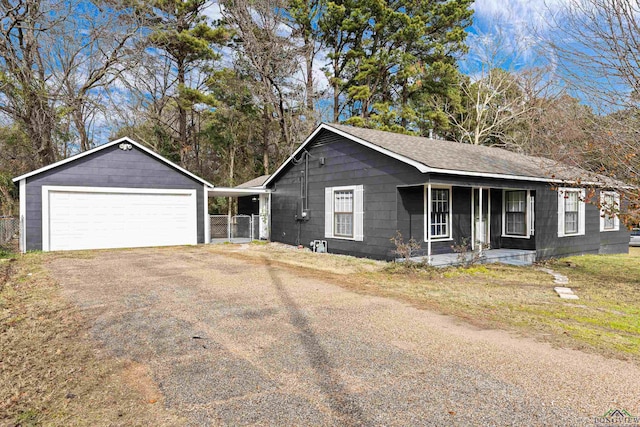 ranch-style home with a porch and a carport