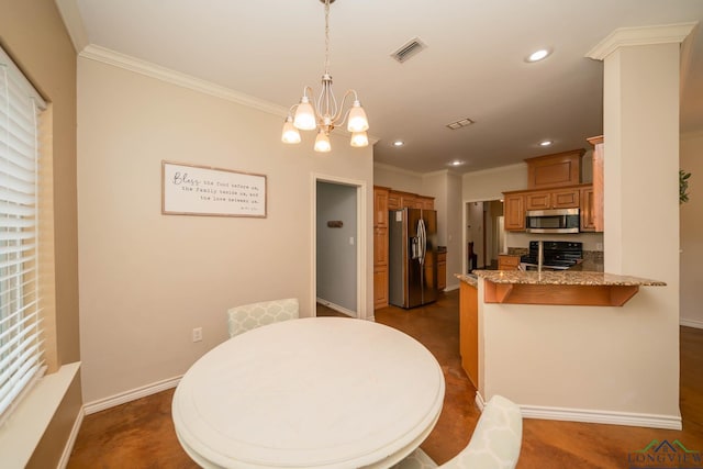 16591 Landons Way, Winona, TX 75792 - dining space with crown molding, recessed lighting, and a chandelier