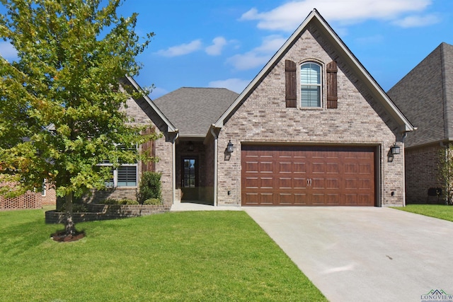 view of front facade with a garage and a front lawn