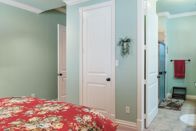 bedroom with ornamental molding