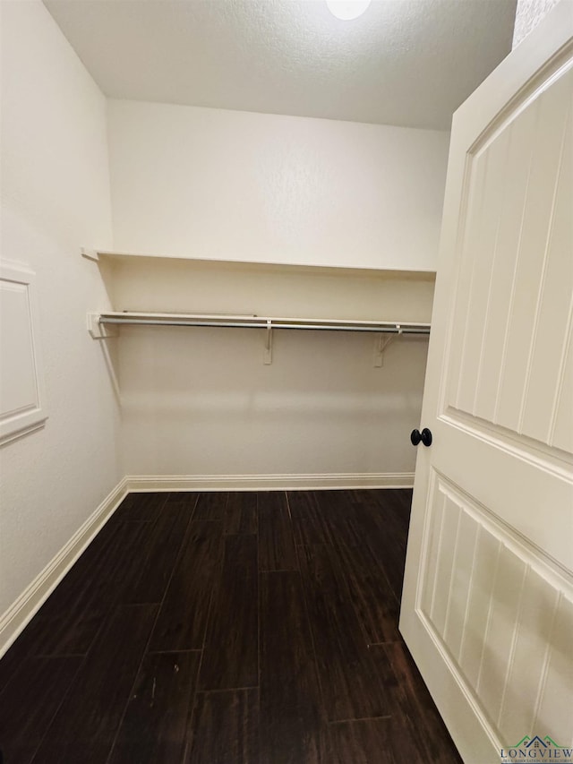 spacious closet with dark wood-type flooring