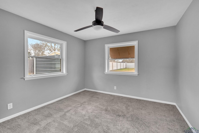 empty room featuring carpet flooring, a healthy amount of sunlight, and baseboards