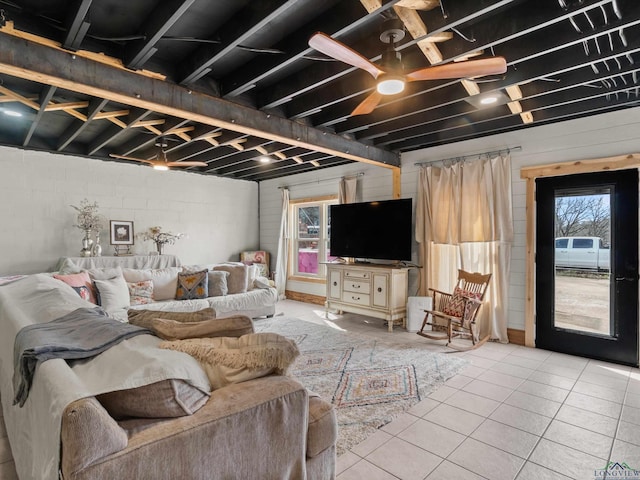 living room with light tile patterned floors