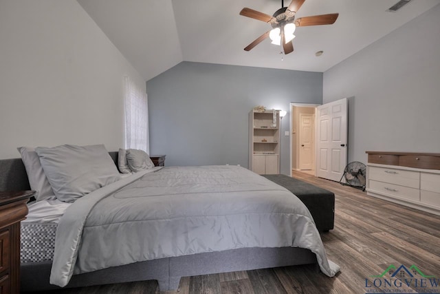 846 Edgewood Cir, Lindale, TX 75771 - bedroom with wood finished floors, lofted ceiling, and ceiling fan
