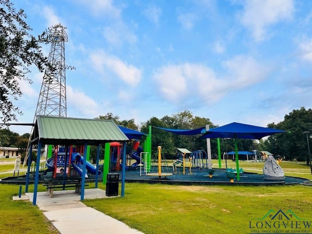 view of play area featuring a lawn