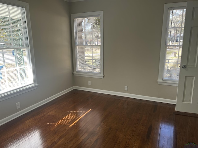 spare room with dark hardwood / wood-style floors